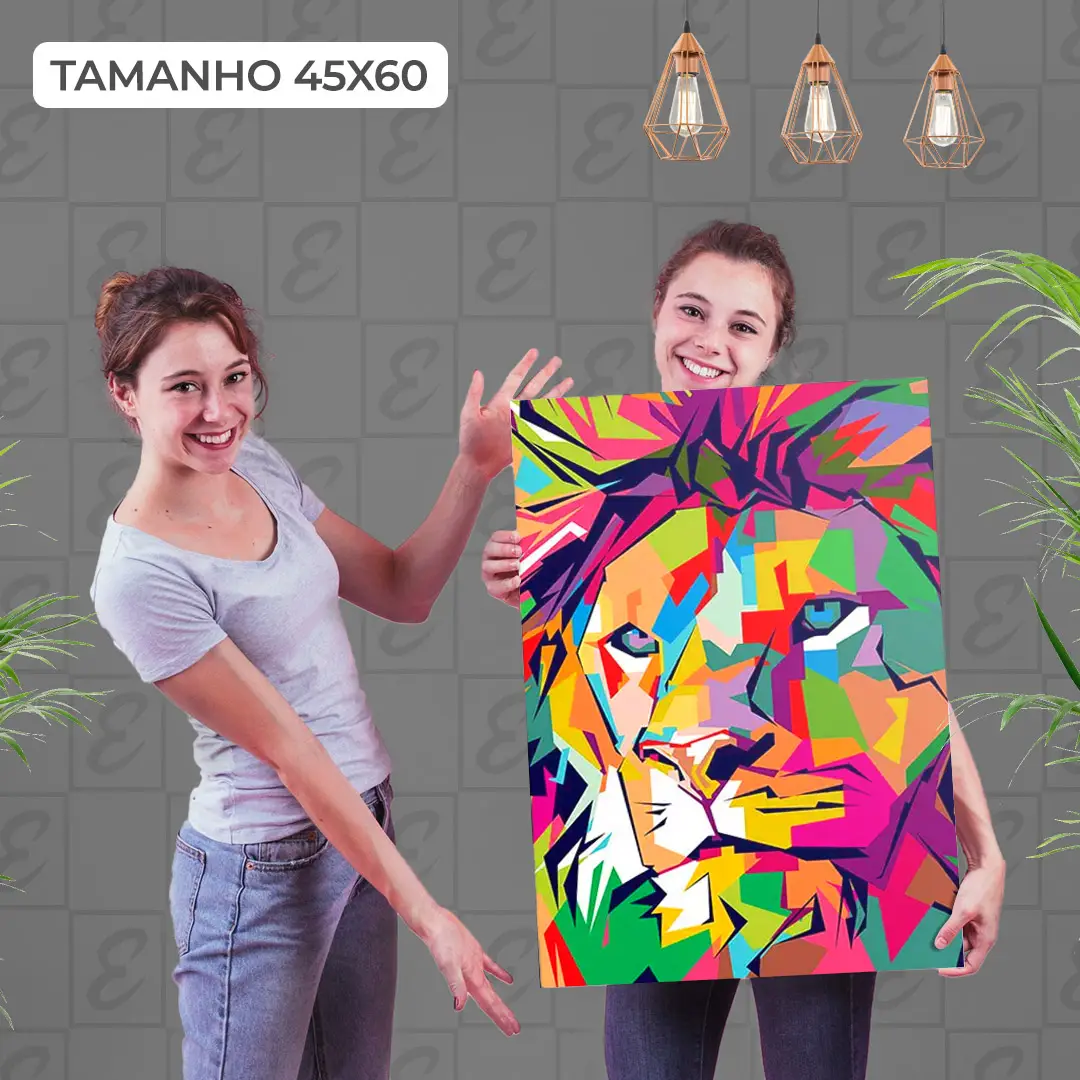 Quadro Decorativo Leão Multicolorido
