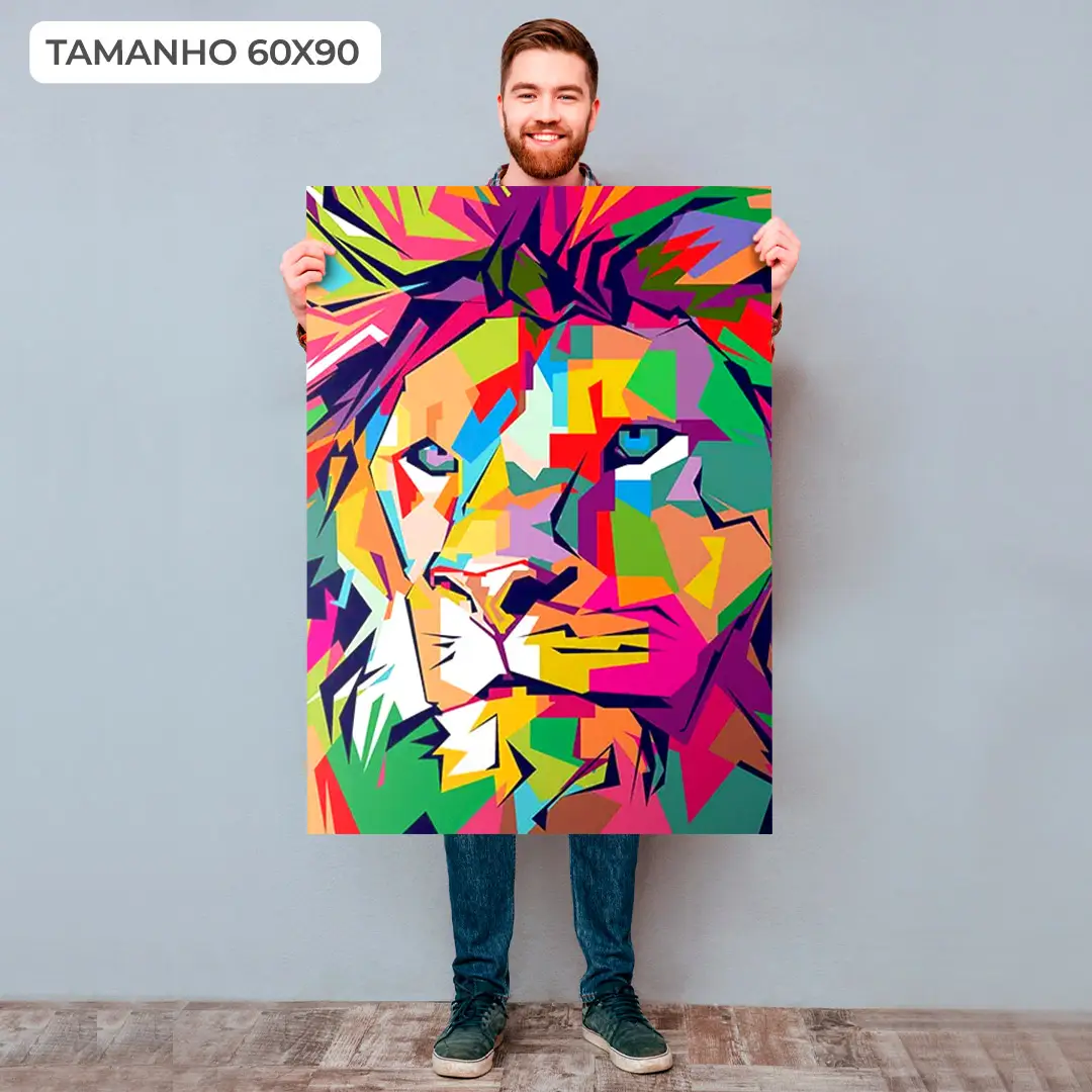 Quadro Decorativo Leão Multicolorido